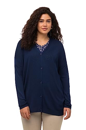 Ulla Popken Damska kurtka z dzianiny z guzikami, oversize, dekolt w serek, granatowy, 42/44