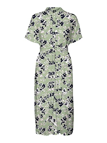 VERO MODA Vmmenny Ss Calf Shirt Dress WVN Ga sukienka, Reseda/Aop: mille, M