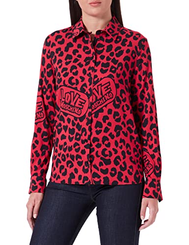 Love Moschino Damska koszulka o regularnym kroju z długim rękawem z nadrukiem zwierzęcym, czerwony czarny (Red Black), 42