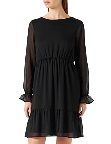 VERO MODA Damska sukienka VMSMILLA LS ABK Frill Dress GA NOOS, czarna, M