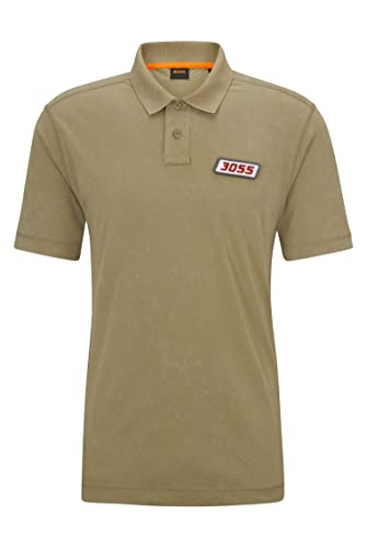 BOSS Peozone Relaxed-Fit męska koszulka polo z szorstkiej bawełny z naszywką z logo, Light/Pastel Green336, M