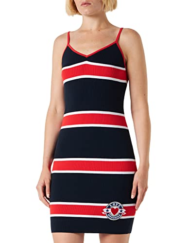 Love Moschino Damska sukienka Slim Fit Tank Striped Cotton Blend Rib, Blue White Red, 40