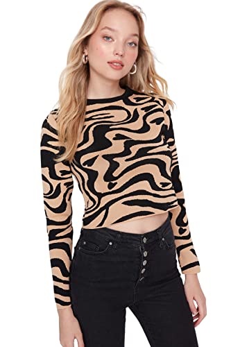 Trendyol Damska bluza z okrągłym dekoltem z nadrukiem zwierzęcym, wielbłądzi, S, Wielbłądzi, S