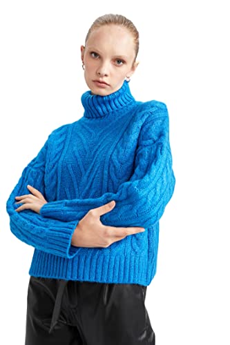 DeFacto Sweter normalny krój dla kobiet – sweter z golfem na topy damski (niebieski, XXL), niebieski, XXL