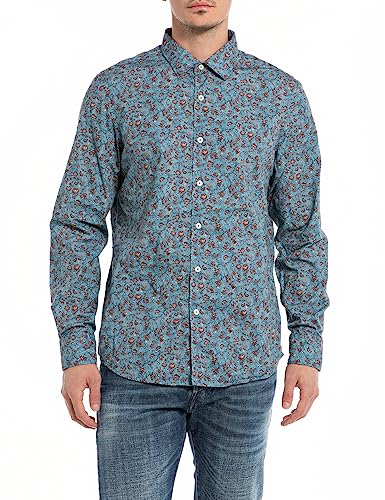 Replay koszula męska, 010 Lt Blue With Red Lowers, M