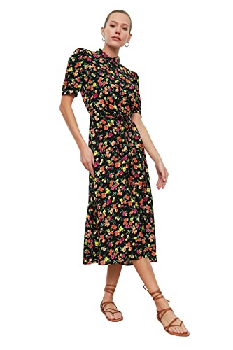 Trendyol Damska damska koszula midi, krój regularny, tkana sukienka midi, krój regularny, tkana sukienka, czarna, czarny