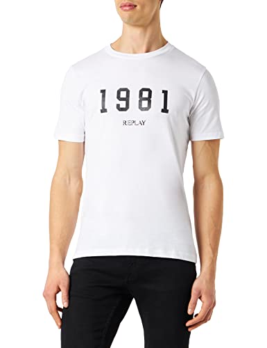 Replay T-shirt męski z krótkim rękawem 1981 z logo, 001 White, XL