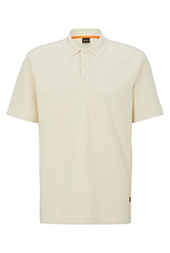BOSS Petempesto Relaxed-Fit męska koszulka polo z mieszanki bawełny o strukturze waflowej, jasny beż, XL
