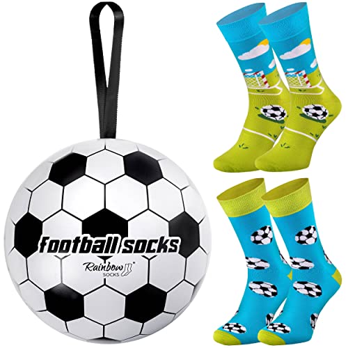 Rainbow Socks – 2 pary skarpet piłkarskich w jednej piłce – oryginalny prezent dla gracza, fana piłki nożnej, fanów sportu, amatorów gry na boisku piłkarskim i obserwacji meczów, Football Socks Ball