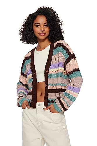 Trendyol FeMan Oversize Basic kardigan z dzianiny z dekoltem w serek, brązowy, S, Brązowy, S