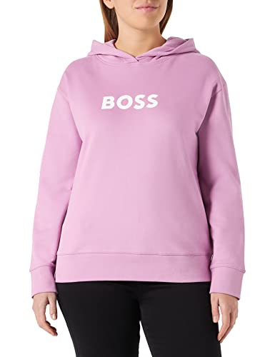 BOSS Damska bluza z kapturem typu C Edelight z bawełny terry z kontrastującym logo, Open Pink696, L