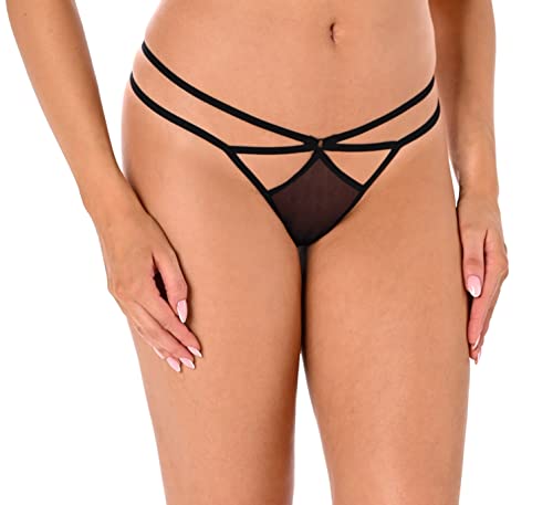 Teyli Damskie stringi Ouvert z siateczki, czarny, XL