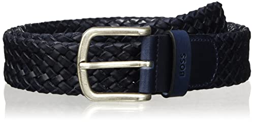 BOSS Męski pasek Sash-Wn2 Sz35 pleciony skórzany z logo, ciemnoniebieski401, 120
