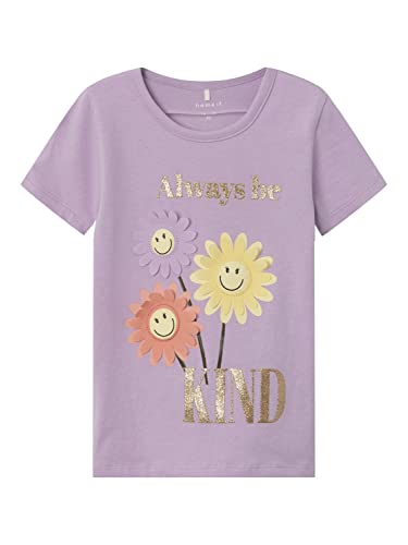 Bestseller A/S Dziewczęca koszulka NMFARNA Happy SS TOP SMI T-Shirt, Orchid Bloom, 98, Orchid Bloom, 98 cm