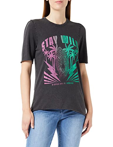 ONLY Onllucy S/S Puff Stay Top Box JRS T-Shirt damski, Czarny/nadruk: dziki, XS