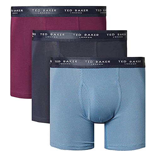 Ted Baker Męskie 3-pak bawełniane konturowe etui modne bokserki majtki, Potent Purple/Navy/Aegean Blue, S