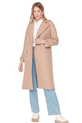 TRENDYOL Damski płaszcz damski Trendyol Oversize Straight Plain tkanina płaszcz Coat, Camel, 42 EU, piaskowy, 42