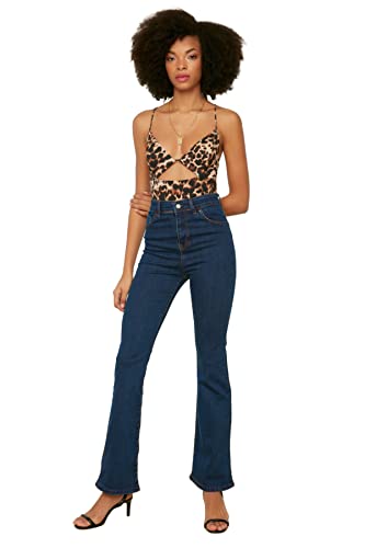 Trendyol Navy Blue Stan Flare Jeansy Damskie, Granatowy, 34