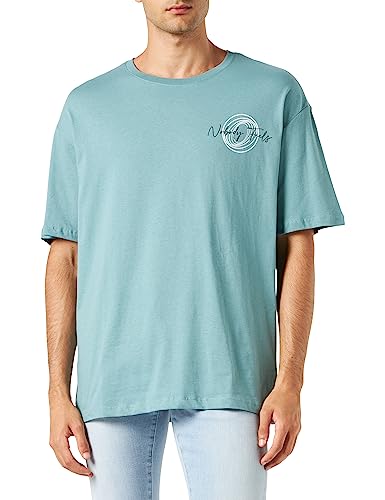 Koton Męski t-shirt oversized z nadrukiem z krótkim rękawem i okrągłym dekoltem, Zielony (770), M