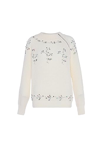 faina Damski sweter z golfem z nieregularnymi nitami i wzorem w romby, wełniany, rozmiar XL/XXL, biały (wollweiss), XL