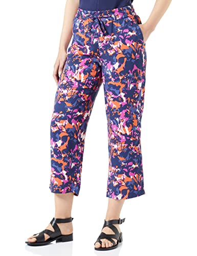 Gerry Weber Damskie spodnie lniane 7/8 Easy Fit spodnie rekreacyjne skrócone 7/8 spodnie jednokolorowe długość 7/8, Niebieski/liliowy/różowy nadruk, 40 Kr�tki