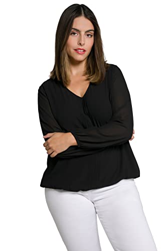 Ulla Popken Kobieta, dwuwarstwowa, lamówka, dekolt w serek, bluzka z długim rękawem, czarny, 46