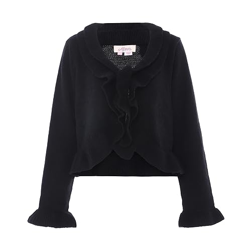 Aleva Damski sweter z dzianiny w stylu vintage z dekoltem w serek i falbankami czarny rozmiar, czarny, M