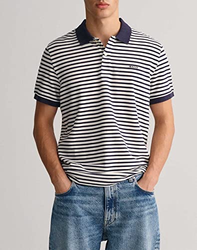 GANT Męska koszula polo SS Pique w paski, Evening Blue, standardowa, niebieski (Evening Blue), XL