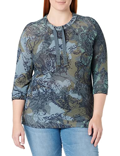 Betty Barclay Damski sweter z grubej dzianiny z nadrukiem, khaki/petrol, 42