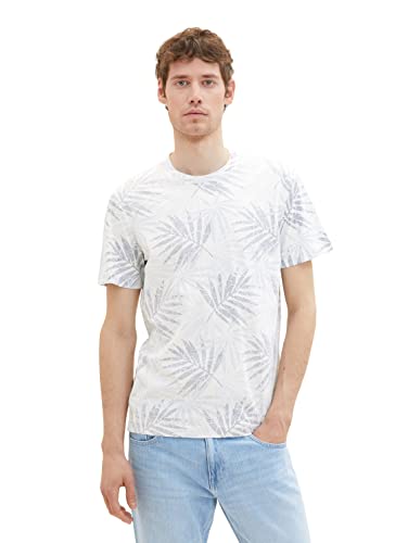 TOM TAILOR Męski t-shirt 1036440, 31838 Light Blue Tonal Leaf Design, XL, 31838 - Light Blue Tonal Leaf Design, XL