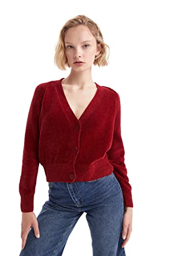 DeFacto Kardigan normalny krój dla kobiet kardigan na topy damski (bordowy, 3XL), bordowy, 3XL