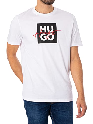 HUGO Męski T-shirt Dalpaca z bawełnianego dżerseju z podwójnym logo, White100, S