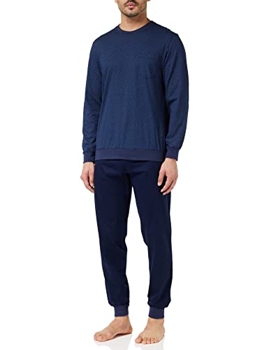 Eminence - Męska piżama z długim dekoltem w szpic - Mercerise LP68, Granatowy/Pończochy morskie, S