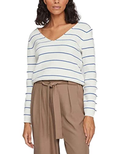 Vila Damski sweter VICHAO V-Neck L/S Knit TOP/SU-NOOS dzianinowy sweter, White Alyssum/Stripes: Federal Blue, XL, White Alyssum/Stripes:federal Blue, XL
