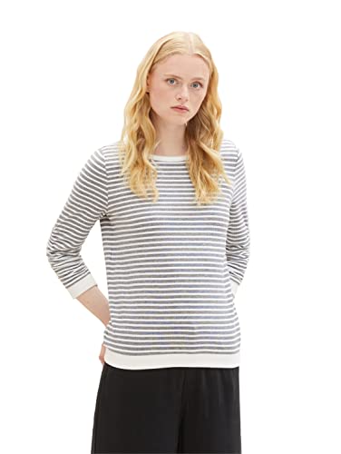 TOM TAILOR Denim Damska bluza z marszczonym rękawem i wzorem w paski, 26032-Blue White Structured Stripe, XS