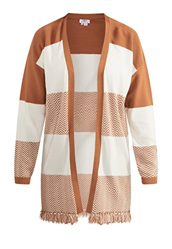 aleva Damski otwarty kardigan 15524852-AL04, beżowy biały, M/L, Beżowo-biały, M-L