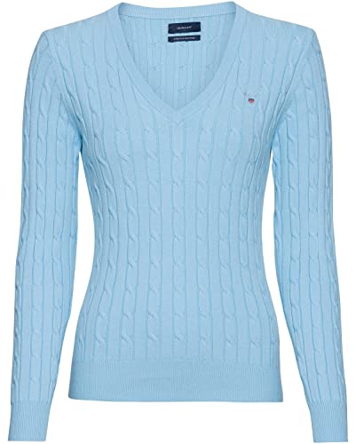 GANT Damski sweter bawełniany z dekoltem w serek, niebieski (Waterfall Blue), standardowy, niebieski (waterfall blue), XXL