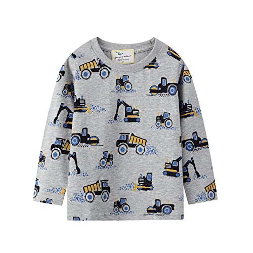 Little Hand Koszula chłopięca z długim rękawem, sweter dla dzieci, Traktor Dinozaur Top dla chłopców 1-7 lat, Grau-bagger