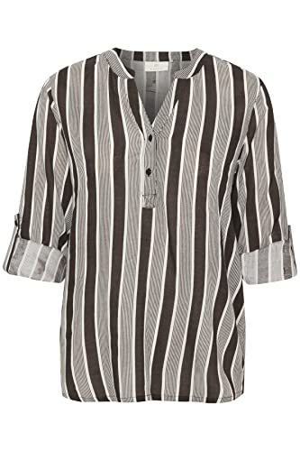 KAFFE Damska koszula w paski 3/4 Sleeve V-Neck Casual, Brązowy/Chalk Stripe, 40