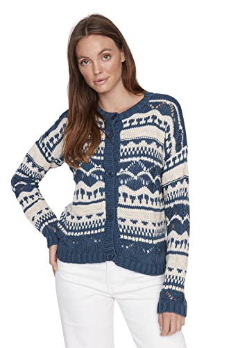 Trendyol Damski sweter rozpinany z okrągłym dekoltem w bloki kolorów, indygo, M, Indygo, M