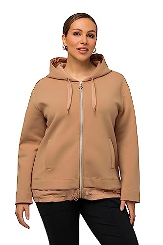 Ulla Popken Damska bluza z kapturem, obszycie, bluza z kapturem, kamień rzeczny, 58-60 duże rozmiary