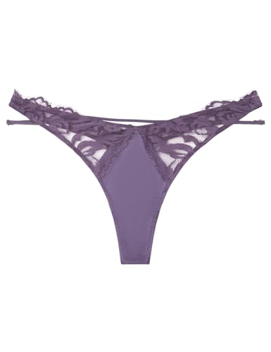 Women'secret Stringi Koronka Paski Czarny, Fioletowy/Liliowy, XL
