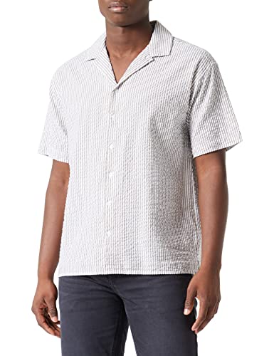 JACK & JONES Jorcaleb Seersucker, męska koszula z krótkim rękawem, Crockery/Stripes:/, XXL