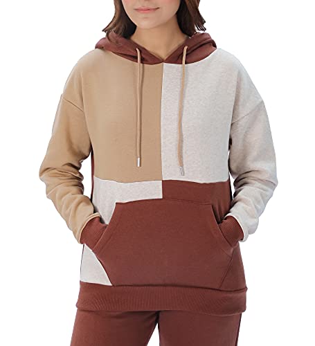 M17 Damska, Toffee Brown Womens Plain Patchwork Hoodie Pullover Hoody Soft Casual Hooded Sweatshirt Top Long Sleeve Jacket Jumper (M, M), Toffee Brown, M