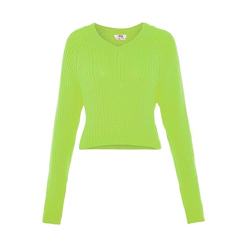 myMo Damski sweter z dzianiny prążkowanej z dekoltem w serek, poliester, limonka, rozmiar M/L, Limette, M