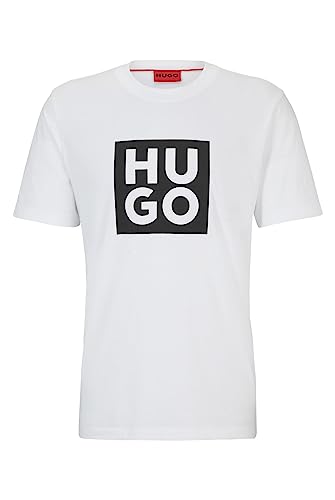 HUGO Męski t-shirt Daltor z bawełny ekologicznej z nowym nadrukiem logo, biały, S