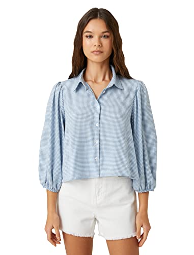 Koton Damska koszulka oversized Viscose Puff Sleeve Check Button Detail Shirt, Blue Check (03t), 34