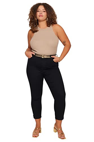 Trendyol Damskie spodnie jeansowe z wysokim stanem Skinny Fit Plus Size, Czarny, 70-Du?e Rozmiary
