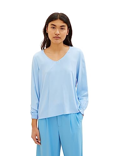 TOM TAILOR Denim Damska bluzka basic z dekoltem w serek i falbankami, 11139-soft Charming Blue, M