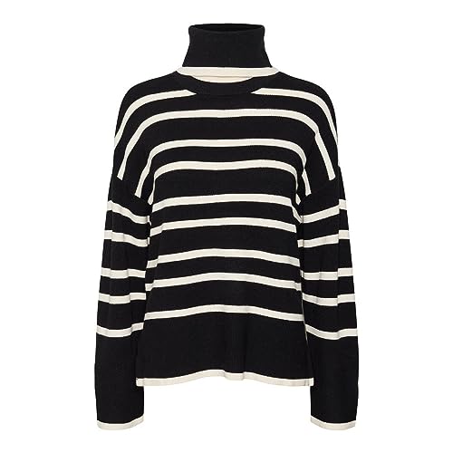 Bestseller A/S Damski sweter VMSABA LS Rollneck GA NOOS, czarne/paski: brzoza, XXL, Black/Stripes:birch, XXL